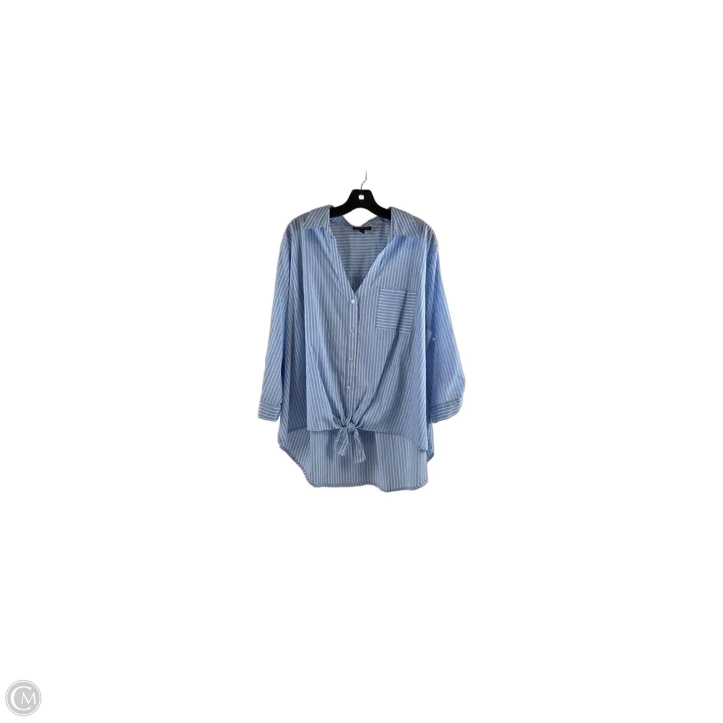 Top Long Sleeve By Fortune & Ivy In Blue & White, Size: 2x