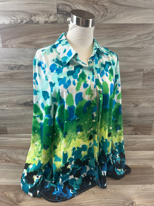 Top Long Sleeve By Ny Collection In Blue & Green, Size: M