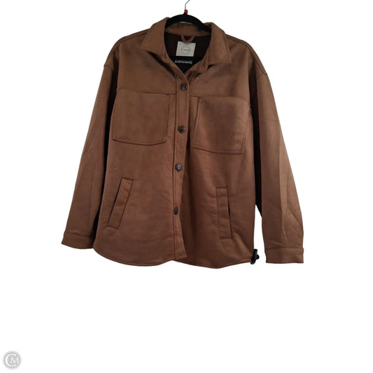 Jacket Shirt By Stoosh In Brown, Size: L