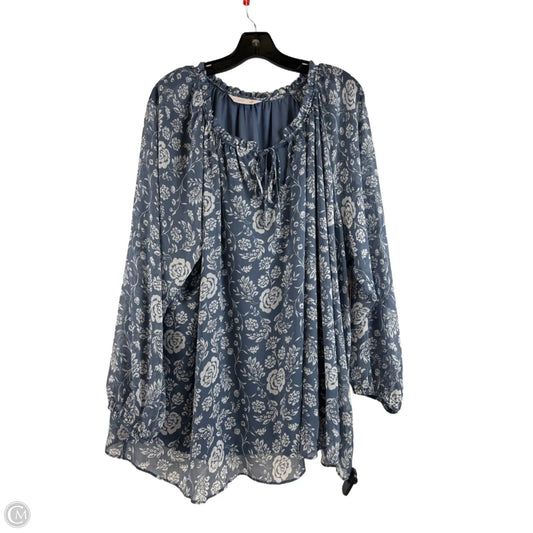 Top Long Sleeve By Lc Lauren Conrad In Blue & White, Size: 2x