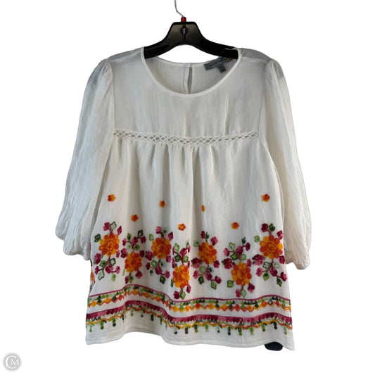 Top Short Sleeve By Figuero & Flower In Orange & White, Size: Xlp