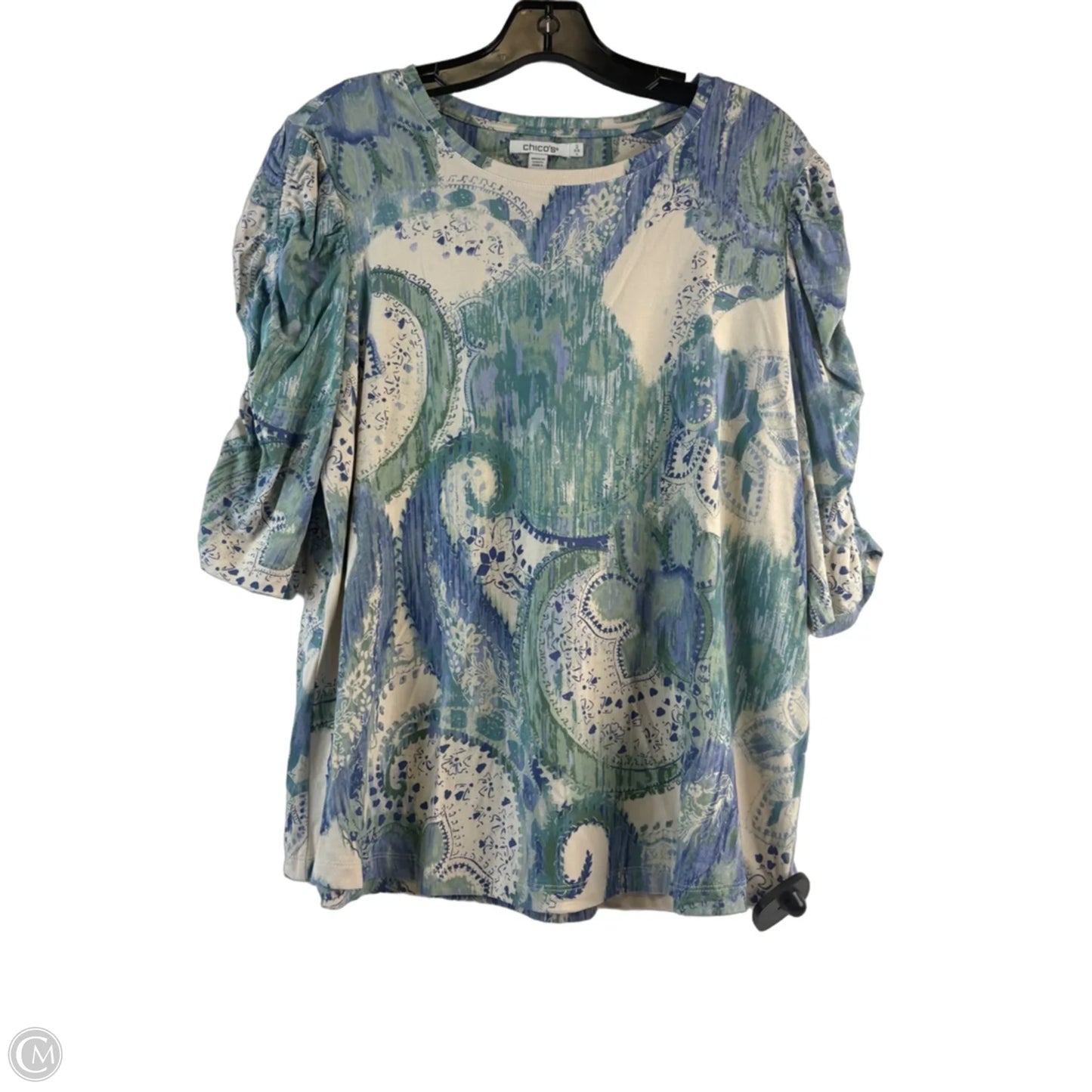 Top Short Sleeve By Chicos In Cream & Green, Size: L