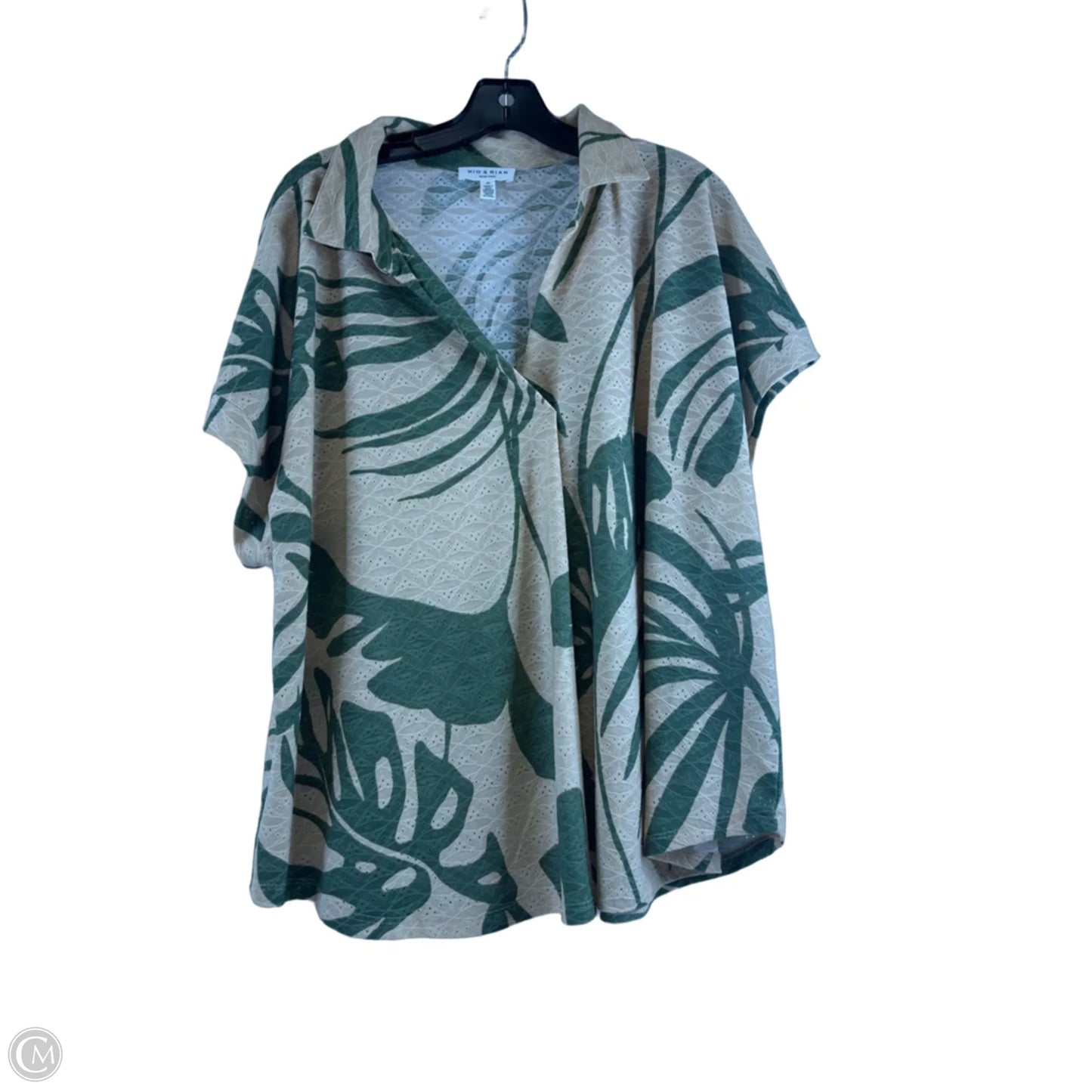 Top Short Sleeve By Clothes Mentor In Green & Tan, Size: 2x