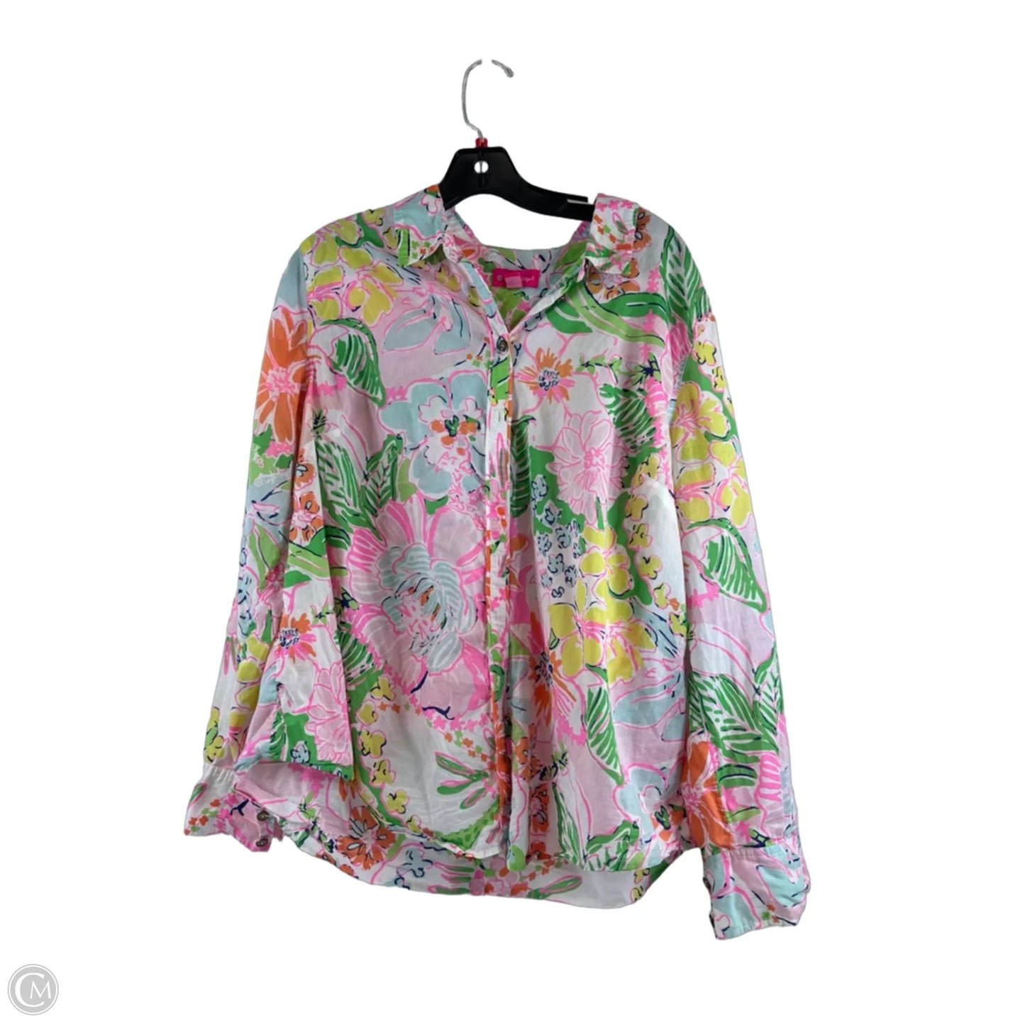 Top Long Sleeve Designer By Lilly Pulitzer In Green & Pink, Size: Xxl