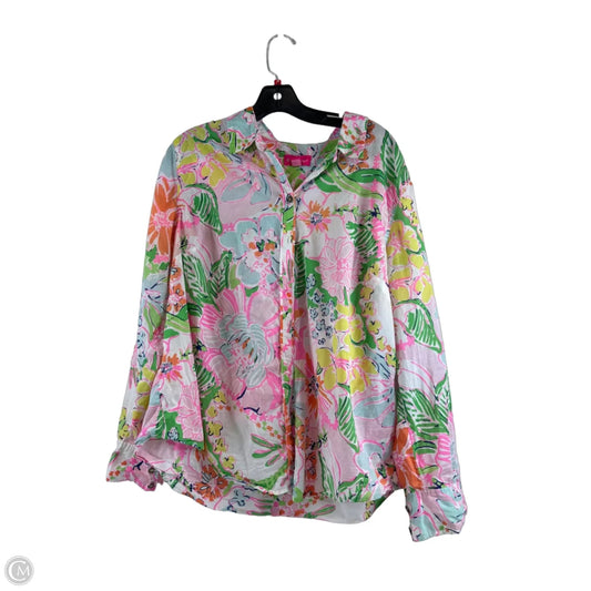Top Long Sleeve Designer By Lilly Pulitzer In Green & Pink, Size: Xxl