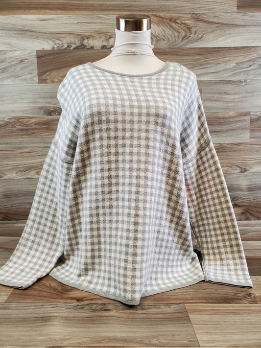 Top Long Sleeve By J. Jill In Grey & White, Size: L