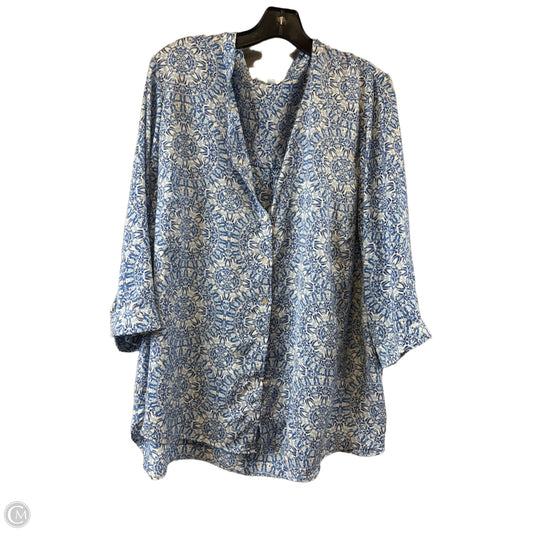 Top 3/4 Sleeve By Rose And Olive In Blue & White, Size: 3x
