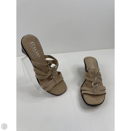 Sandals Heels Wedge By Italian Shoemakers In Tan, Size: 9