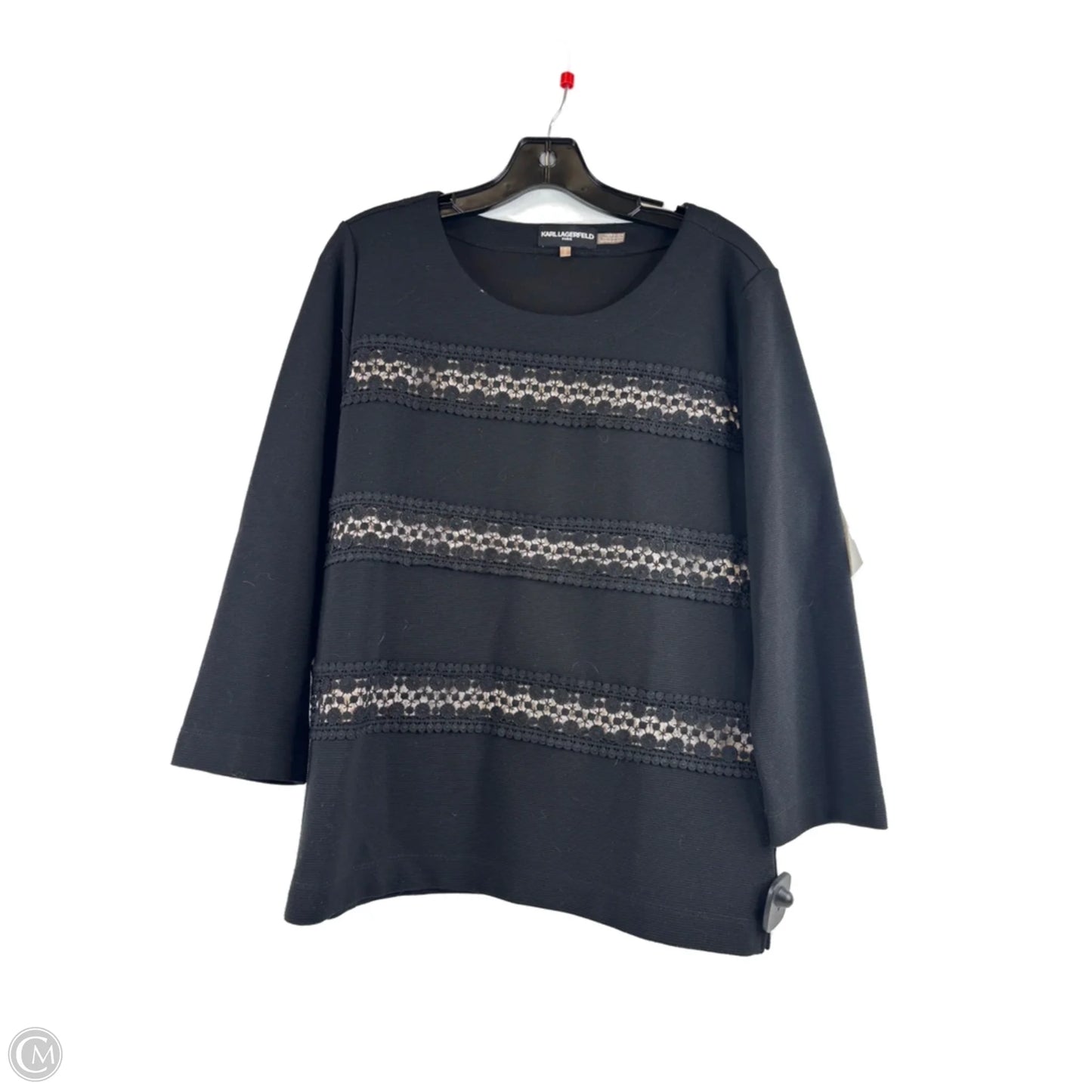 Top 3/4 Sleeve Designer By Karl Lagerfeld In Black, Size: M