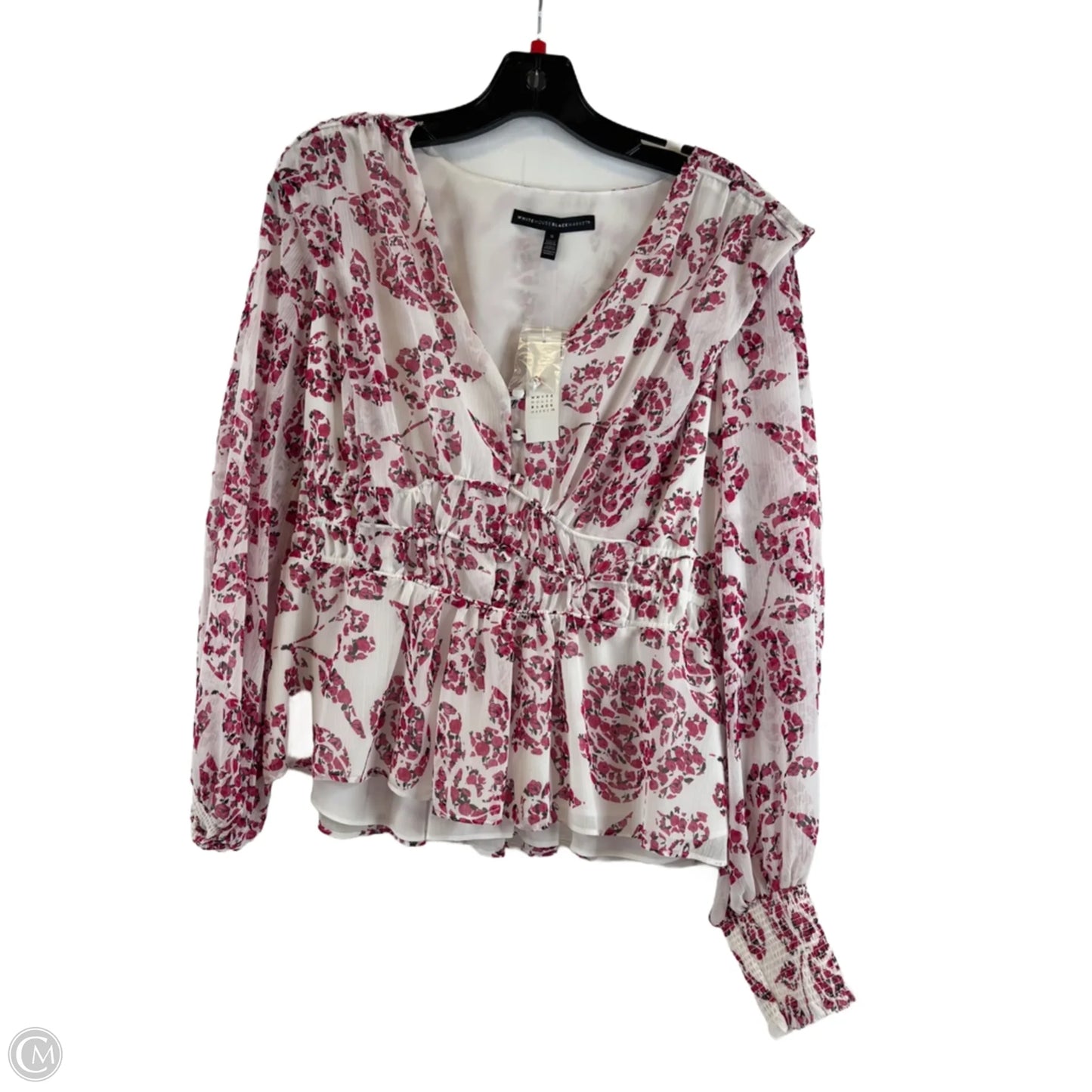 Top Long Sleeve By White House Black Market In Pink & White, Size: S