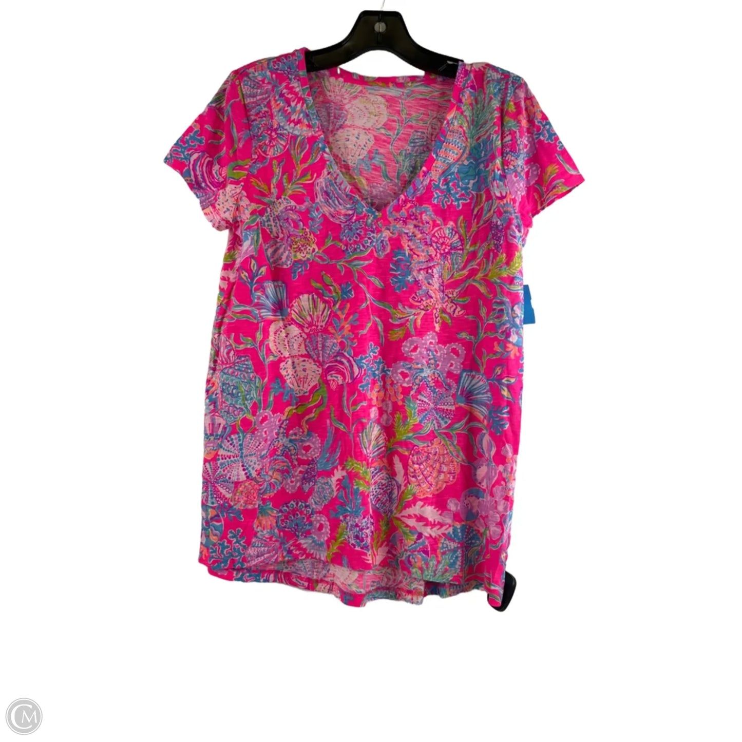 Top Short Sleeve Designer By Lilly Pulitzer In Blue & Pink, Size: S