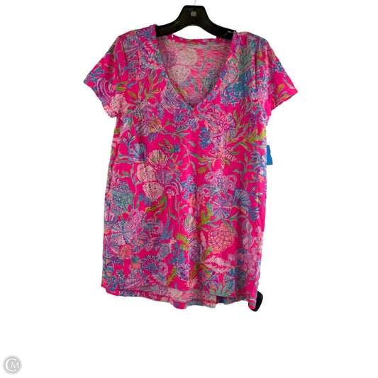 Top Short Sleeve Designer By Lilly Pulitzer In Blue & Pink, Size: S