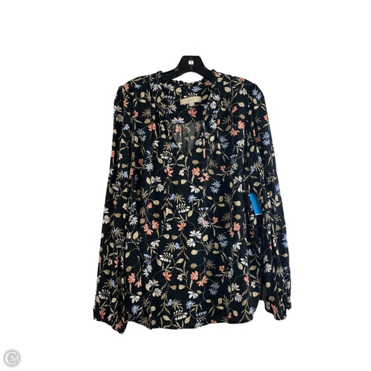 Top Long Sleeve By Loft In Black & Pink, Size: Xl