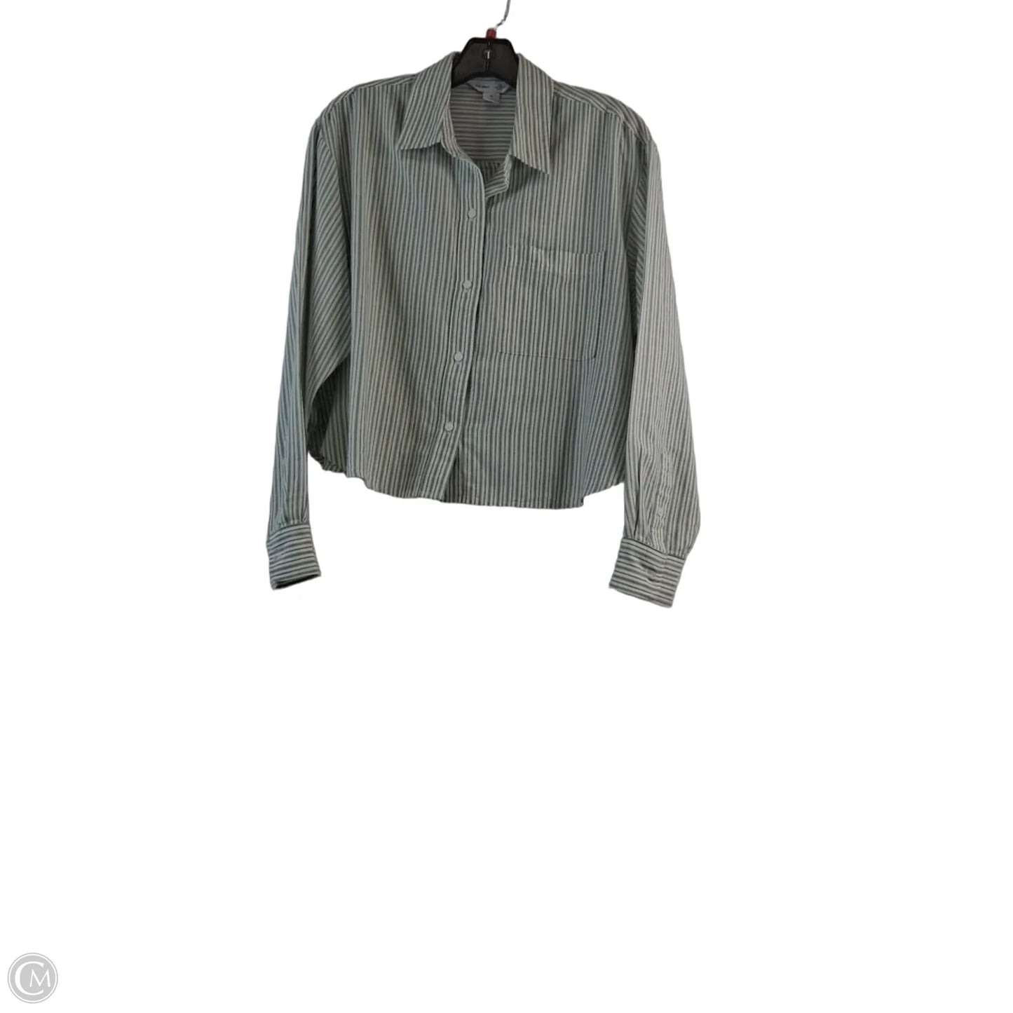 Top Long Sleeve By Old Navy In Green & White, Size: M