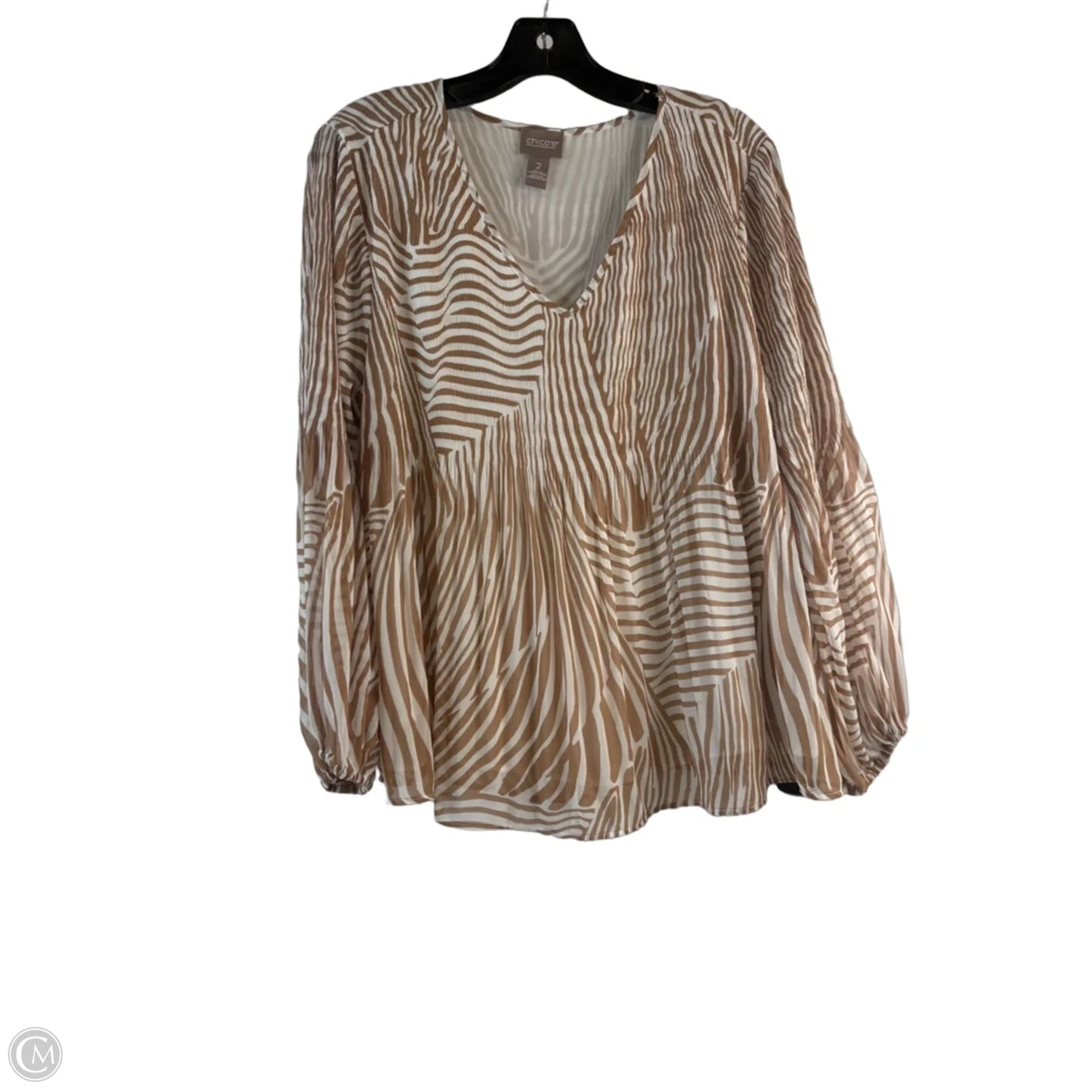 Top Long Sleeve By Chicos In Tan & White, Size: L