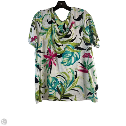 Top Short Sleeve By Chicos In Green & White, Size: L