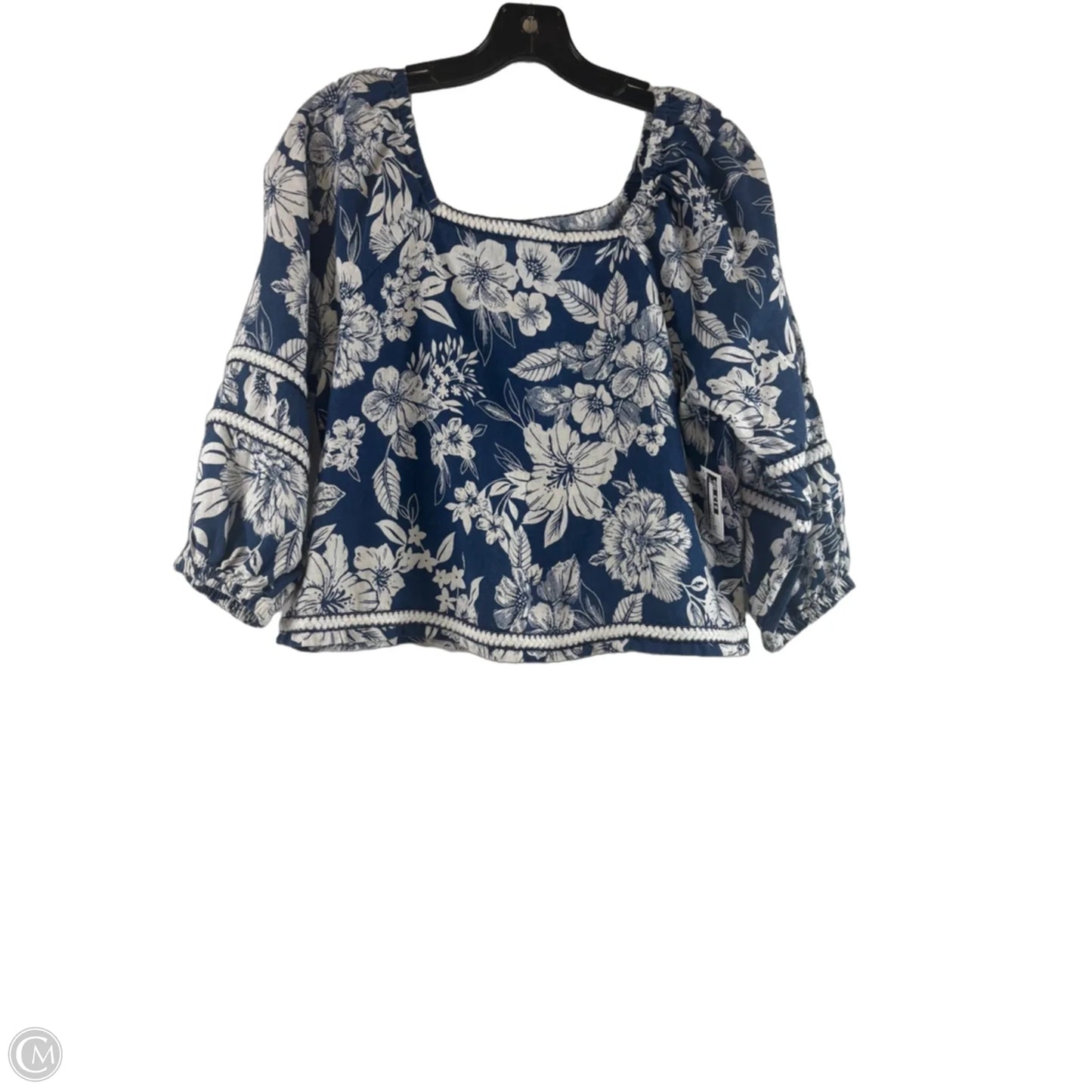 Top 3/4 Sleeve By C And C In Blue & White, Size: S