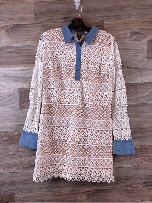 Tan & White Dress Casual Short English Factory, Size M