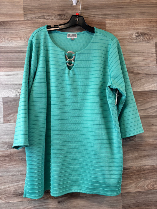 Top 3/4 Sleeve By Jm Collections In Aqua, Size: 2x