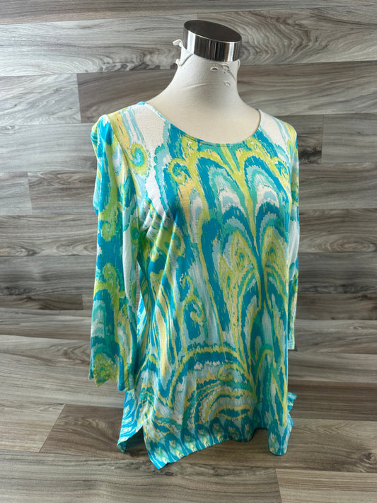 Top 3/4 Sleeve Basic By Chicos In Blue & Yellow, Size: M