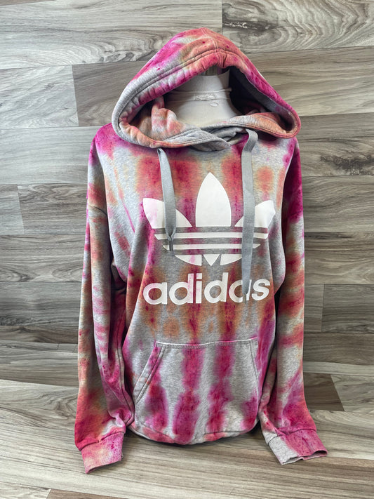 Athletic Sweatshirt Hoodie By Adidas In Grey & Pink, Size: S