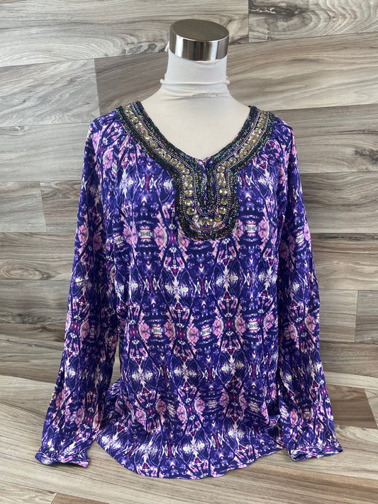Top Long Sleeve Basic By Jones New York In Pink & Purple, Size: M