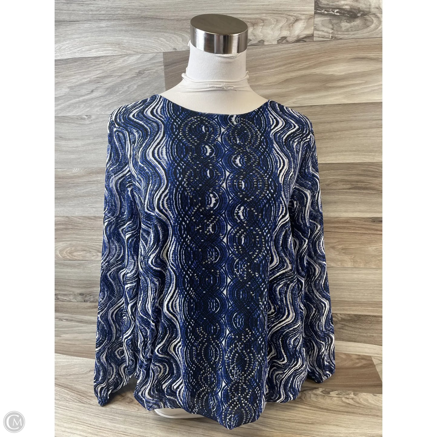 Top 3/4 Sleeve Basic By Alfani In Blue & White, Size: Xl