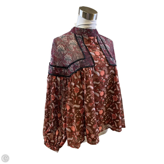 Top Long Sleeve By Zara In Brown & Purple, Size: L