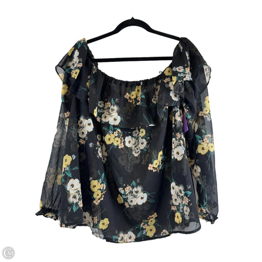 Top 3/4 Sleeve By Ana In Black & Yellow, Size: 2x