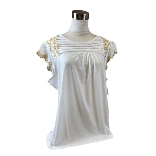 Top Short Sleeve By Daisy Fuentes In Gold & White, Size: Xl
