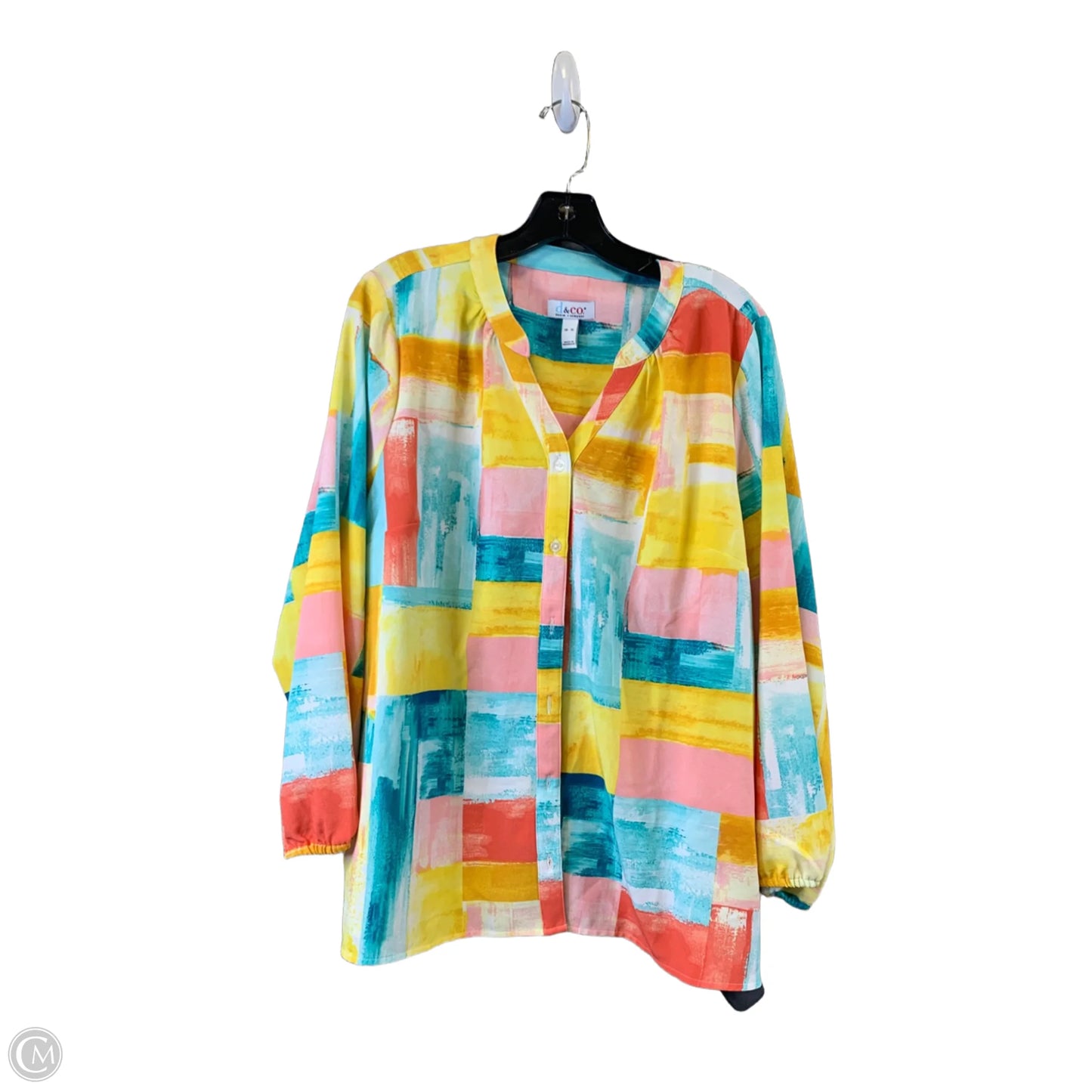 Top 3/4 Sleeve By Denim And Co Qvc In Blue & Yellow, Size: Xl