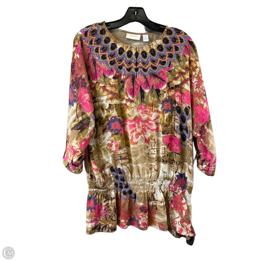 Top Short Sleeve Basic By Chicos In Green & Pink, Size: L