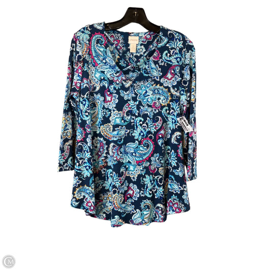 Top 3/4 Sleeve Basic By Chicos In Blue & Pink, Size: S
