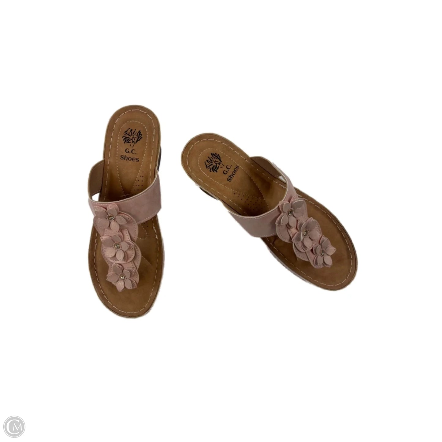 Sandals Heels Wedge By Clothes Mentor In Pink & Tan, Size: 9