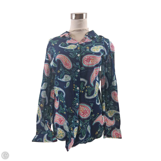 Top Long Sleeve Basic By Talbots In Blue & Pink, Size: S