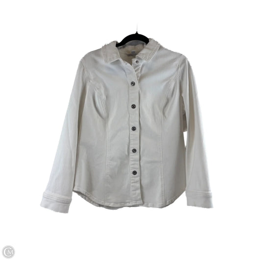 Jacket Denim By Chicos In White Denim, Size: M