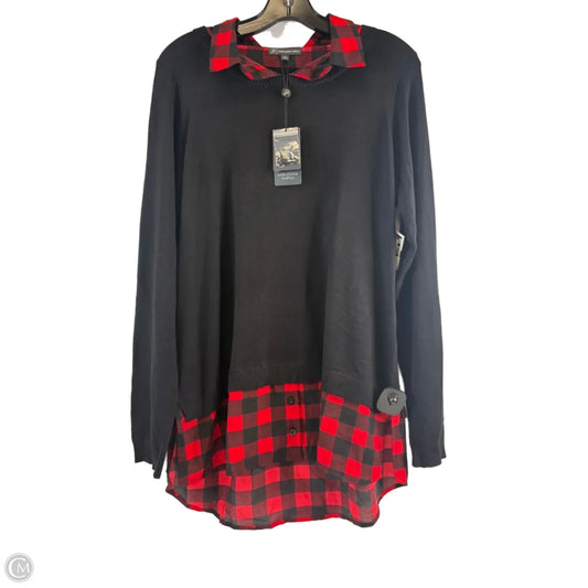Top Long Sleeve Basic By Adrianna Papell In Black & Red, Size: L
