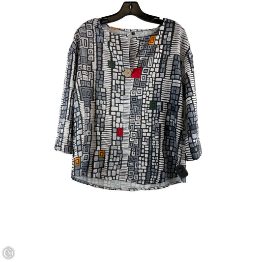 Top 3/4 Sleeve By Clothes Mentor In Grey & White, Size: M