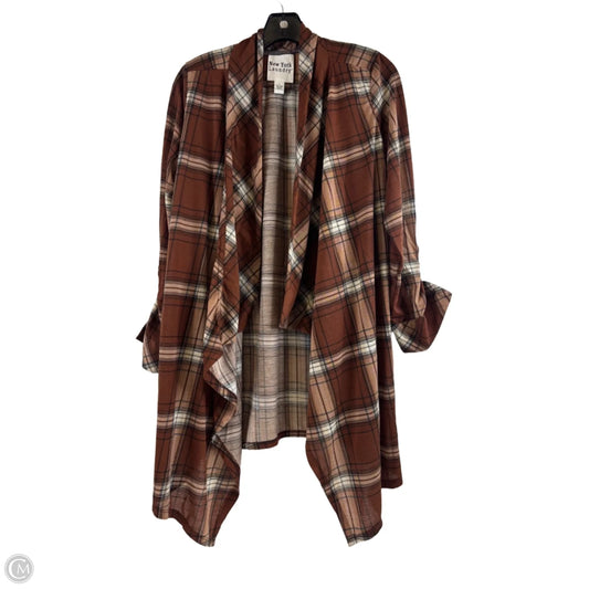 Top Long Sleeve By New York Laundry In Brown & Cream, Size: L