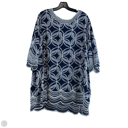 Top Short Sleeve By Solitaire In Blue & White, Size: 2x