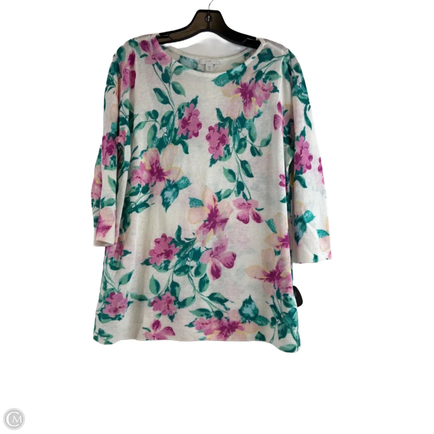 Top 3/4 Sleeve By J. Jill In Pink & White, Size: Mp