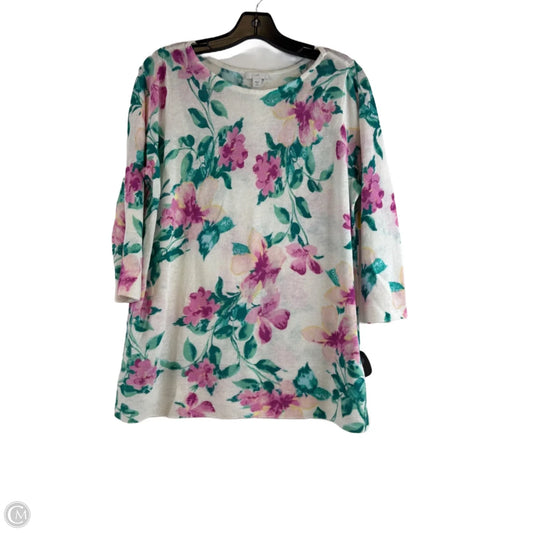 Top 3/4 Sleeve By J. Jill In Pink & White, Size: Mp