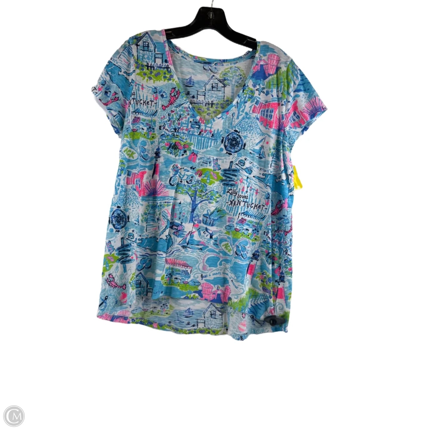 Top Short Sleeve Designer By Lilly Pulitzer In Blue & White, Size: L