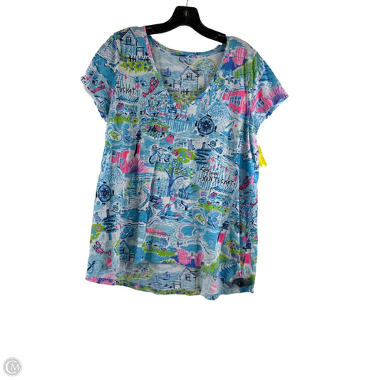 Top Short Sleeve Designer By Lilly Pulitzer In Blue & White, Size: L