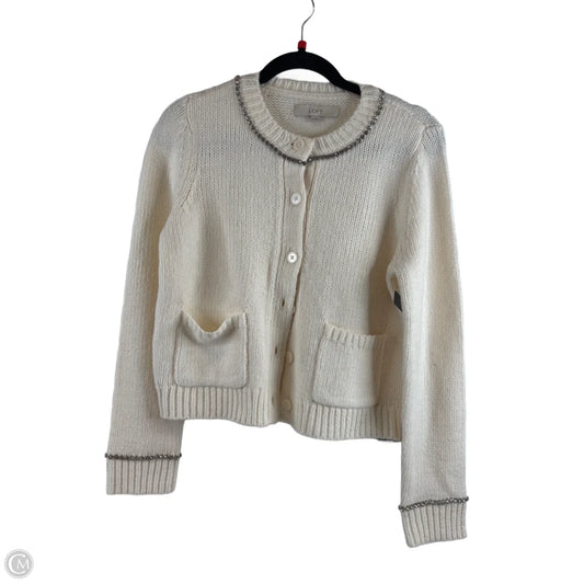 Sweater Cardigan By Loft In Cream & Silver, Size: M