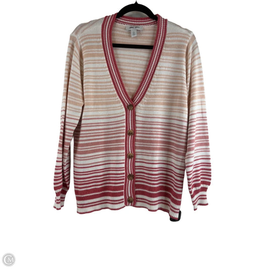 Sweater Cardigan By Nine West Apparel In Orange & White, Size: L
