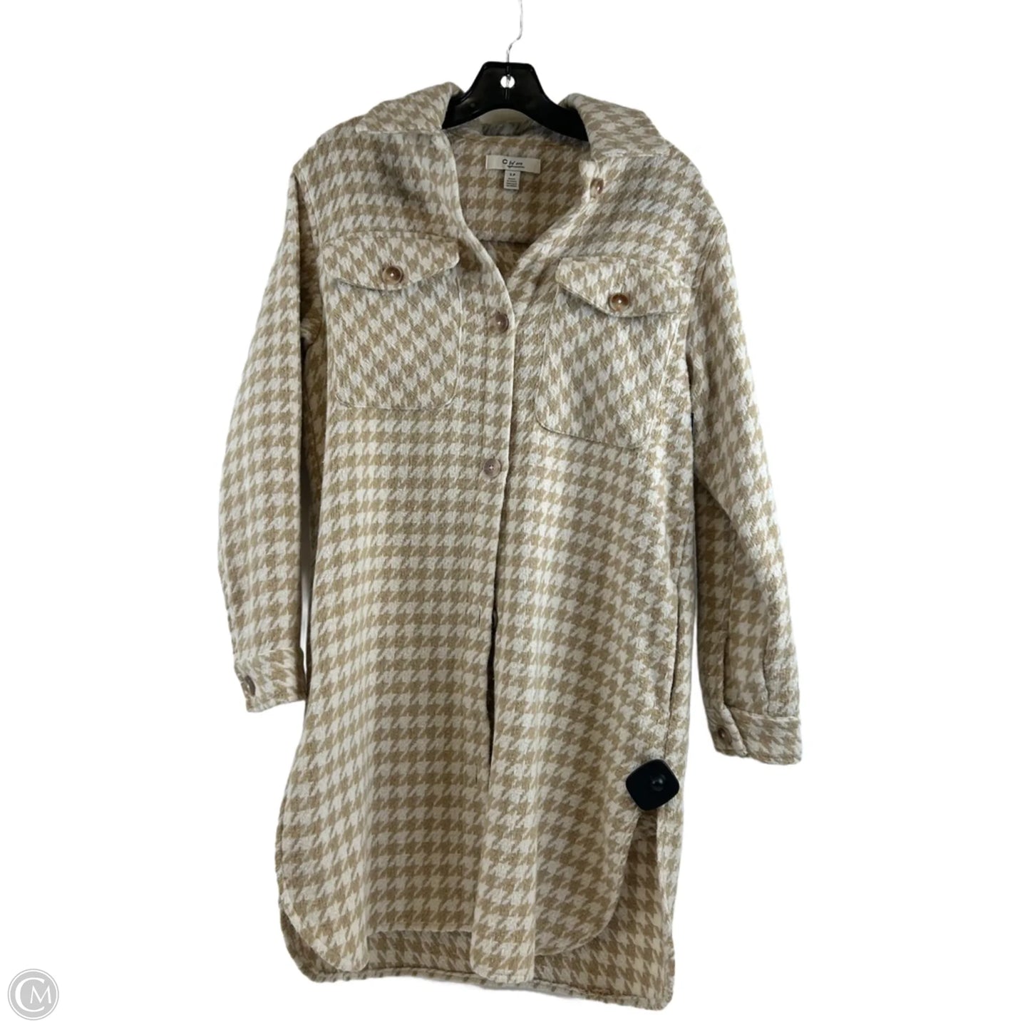Jacket Shirt By Clothes Mentor In Tan & White, Size: S