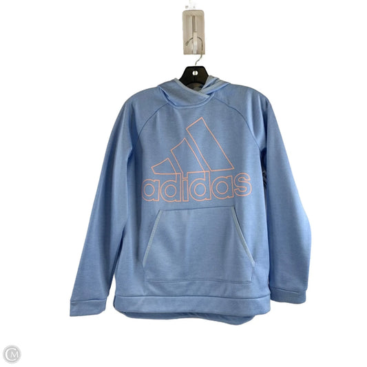 Athletic Top Long Sleeve Hoodie By Adidas In Blue & Orange, Size: S