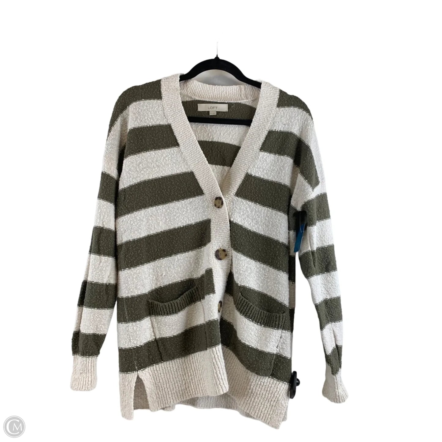 Sweater Cardigan By Loft In Green & White, Size: Xs