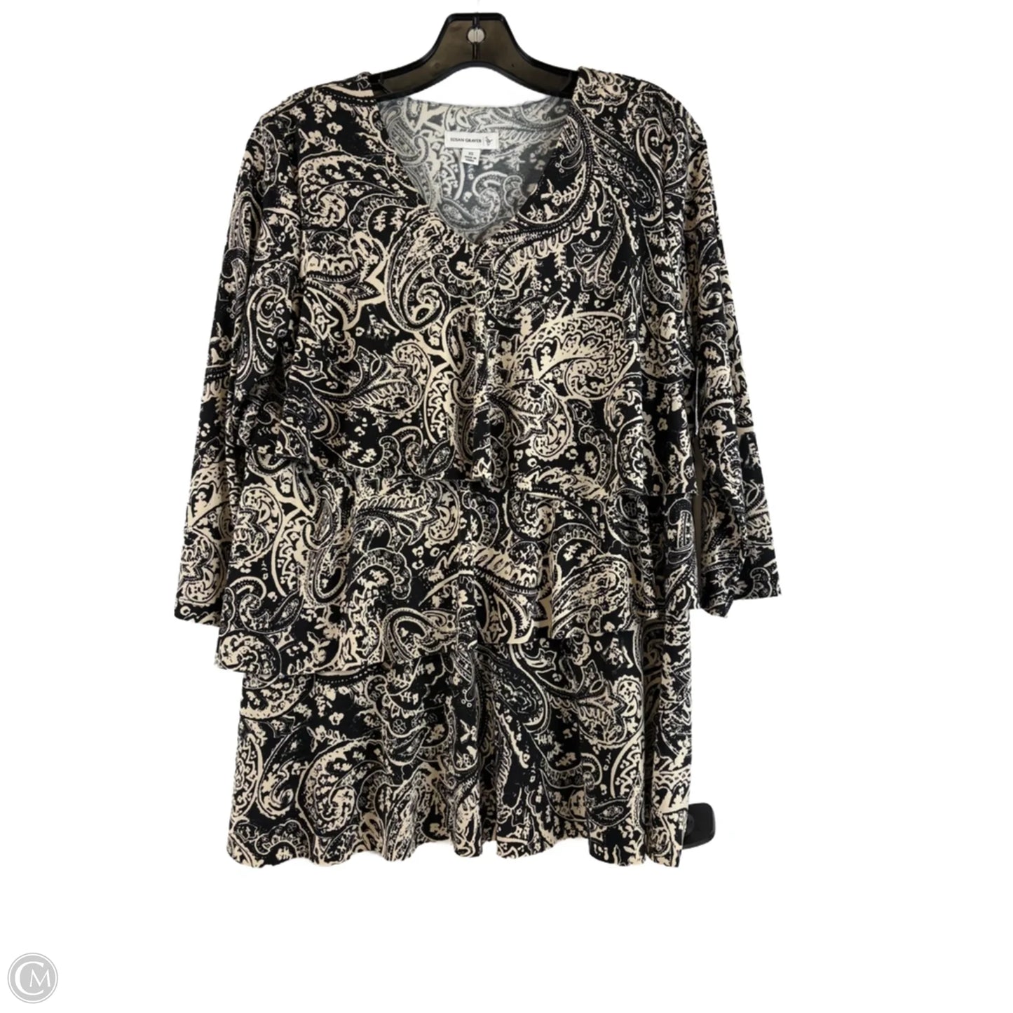 Top 3/4 Sleeve By Susan Graver In Black & Tan, Size: Xs